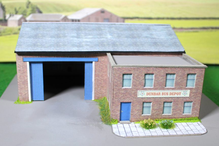TT: 120 Gauge Brick Bus Depot or Factory, model railway building, diorama.