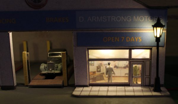 Tyre Depot With Street Lights and Lit office ,00 scale, ** ready made ** - Image 2