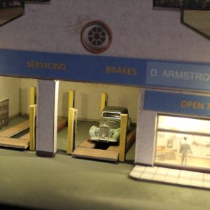 Tyre Depot With Street Lights and Lit office ,00 scale, ** ready made **