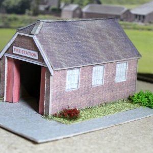 TT:120 Scale Country Fire Station on Cobbled Base, Ready-Made.