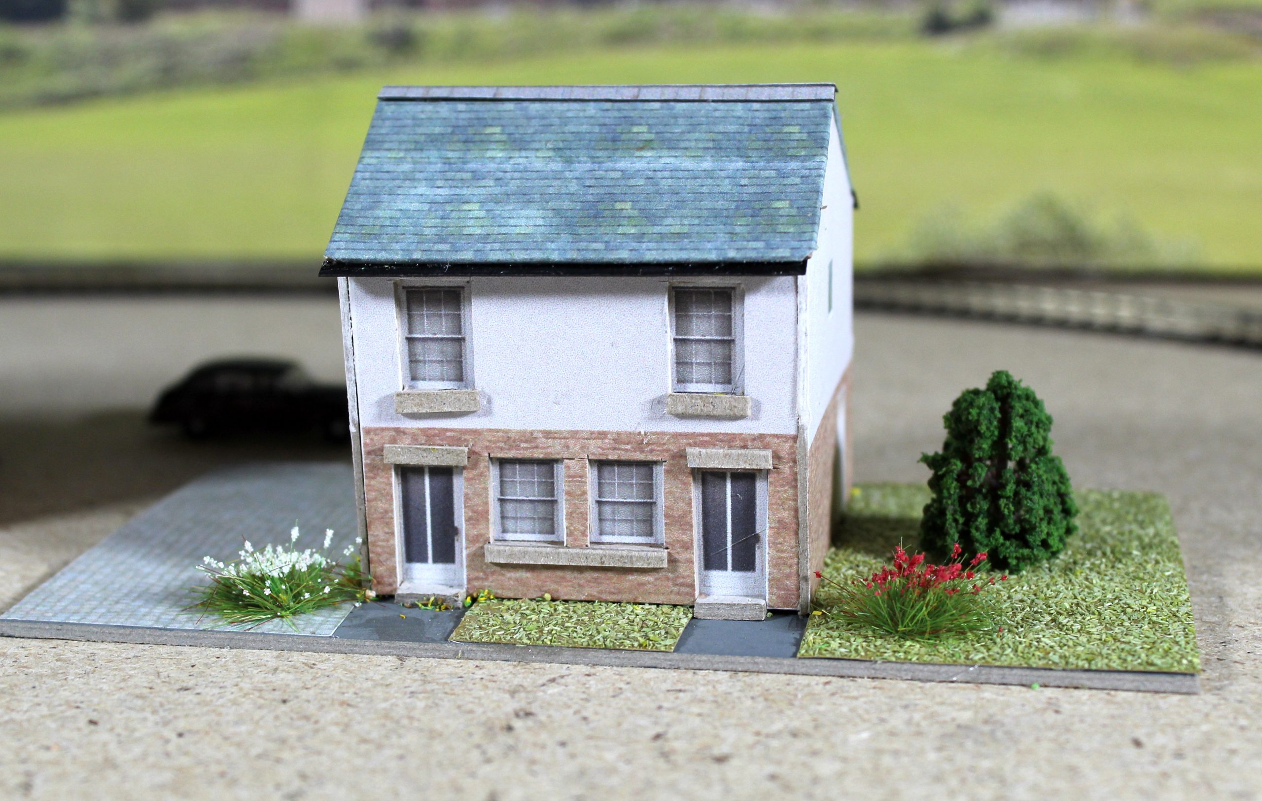 TT:120 Scale two modern semi-houses with gardens on base. Ready-Made. - Image 2