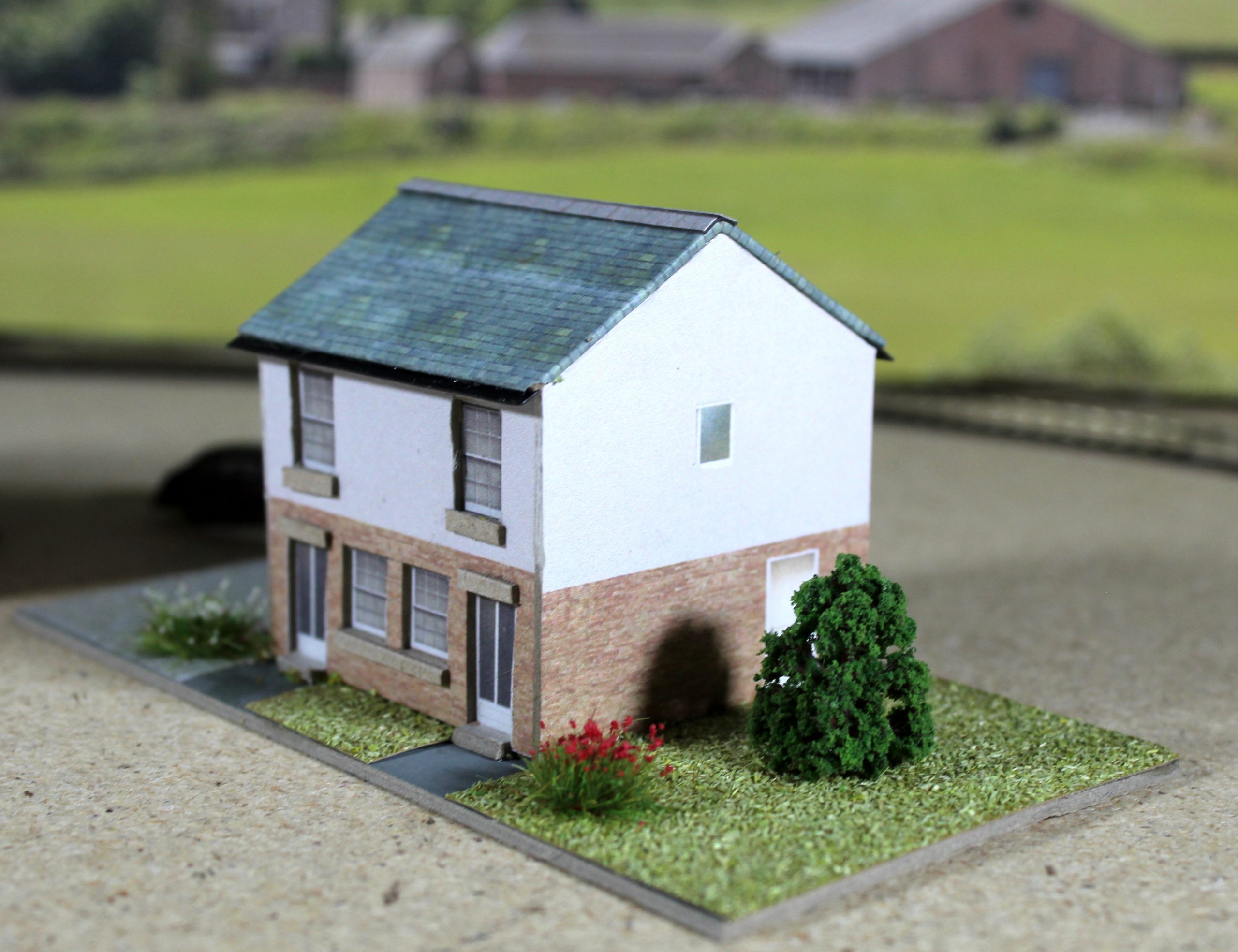 TT:120 Scale two modern semi-houses with gardens on base. Ready-Made.