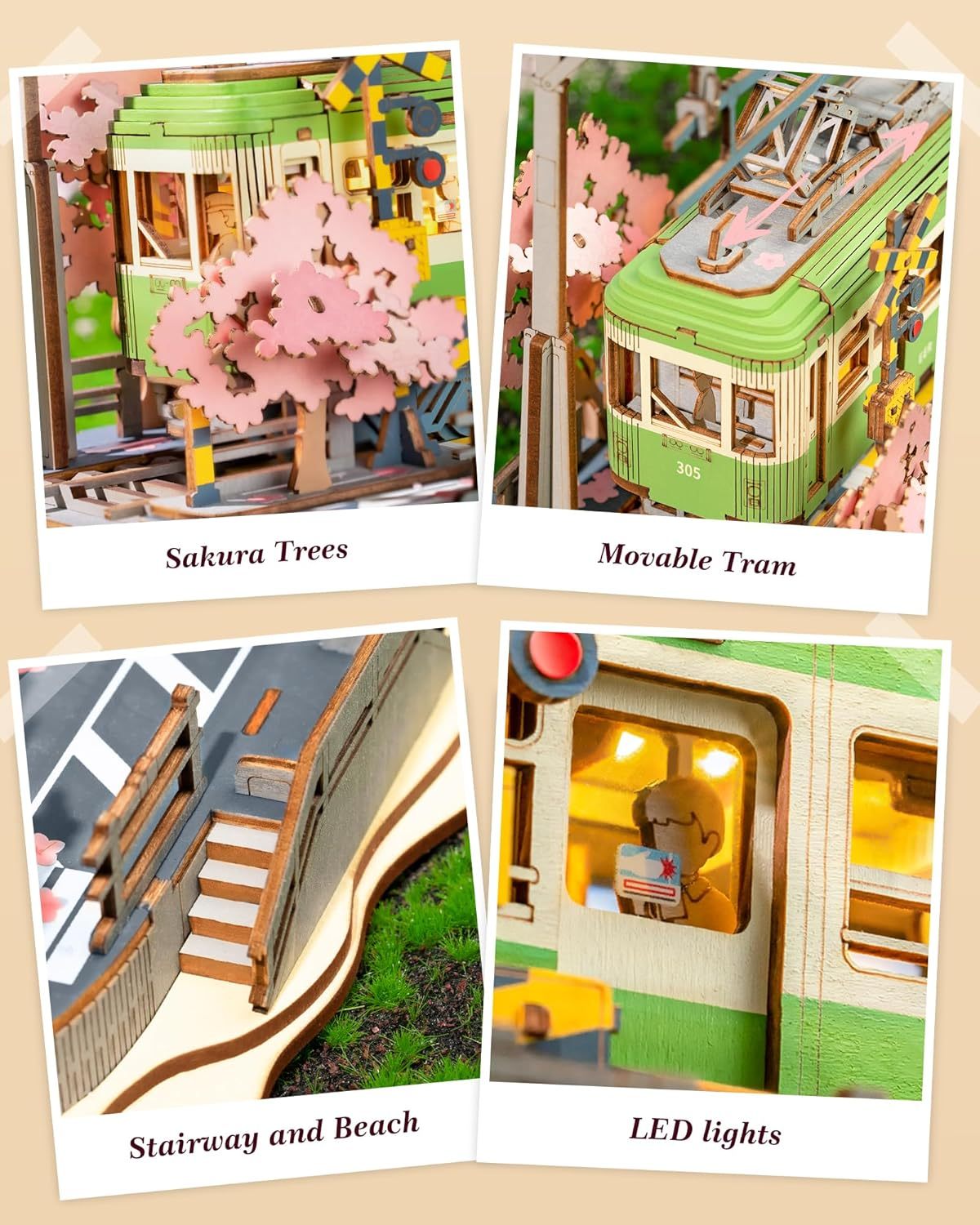 Rolife Sakura Journey Tram Car 3D Wooden Puzzle Model Toys Teens Gift - Image 10
