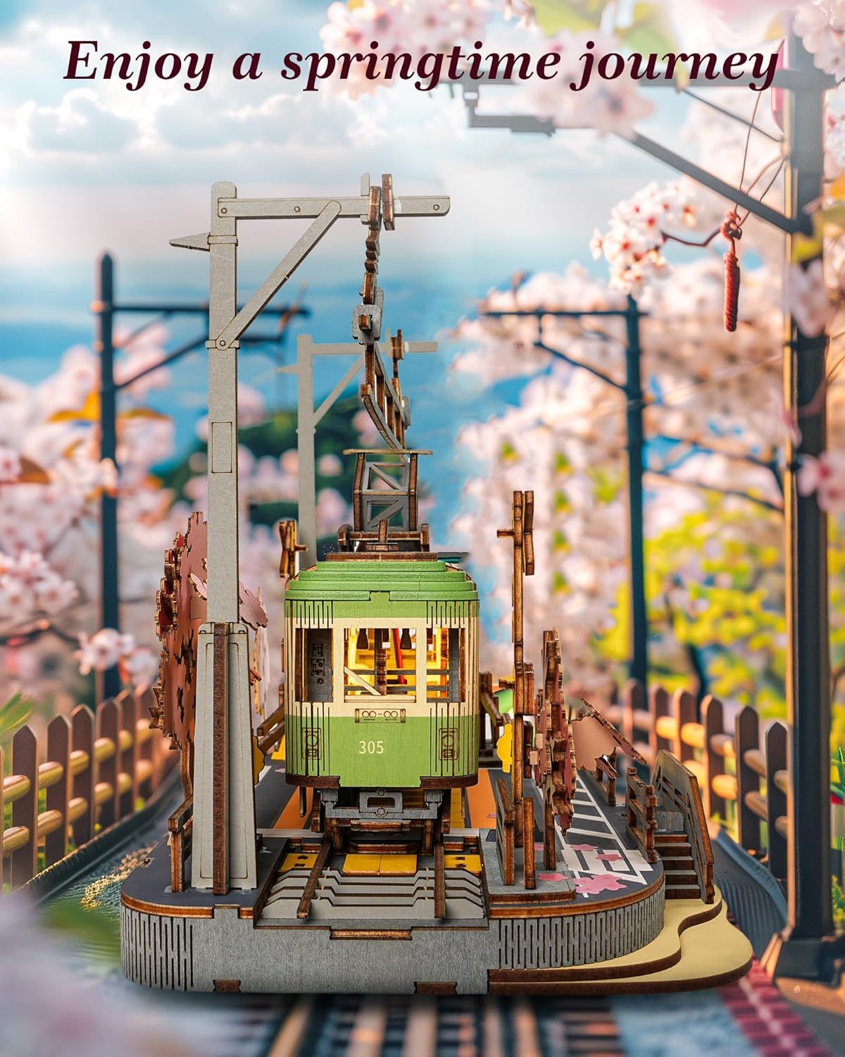 Rolife Sakura Journey Tram Car 3D Wooden Puzzle Model Toys Teens Gift - Image 5