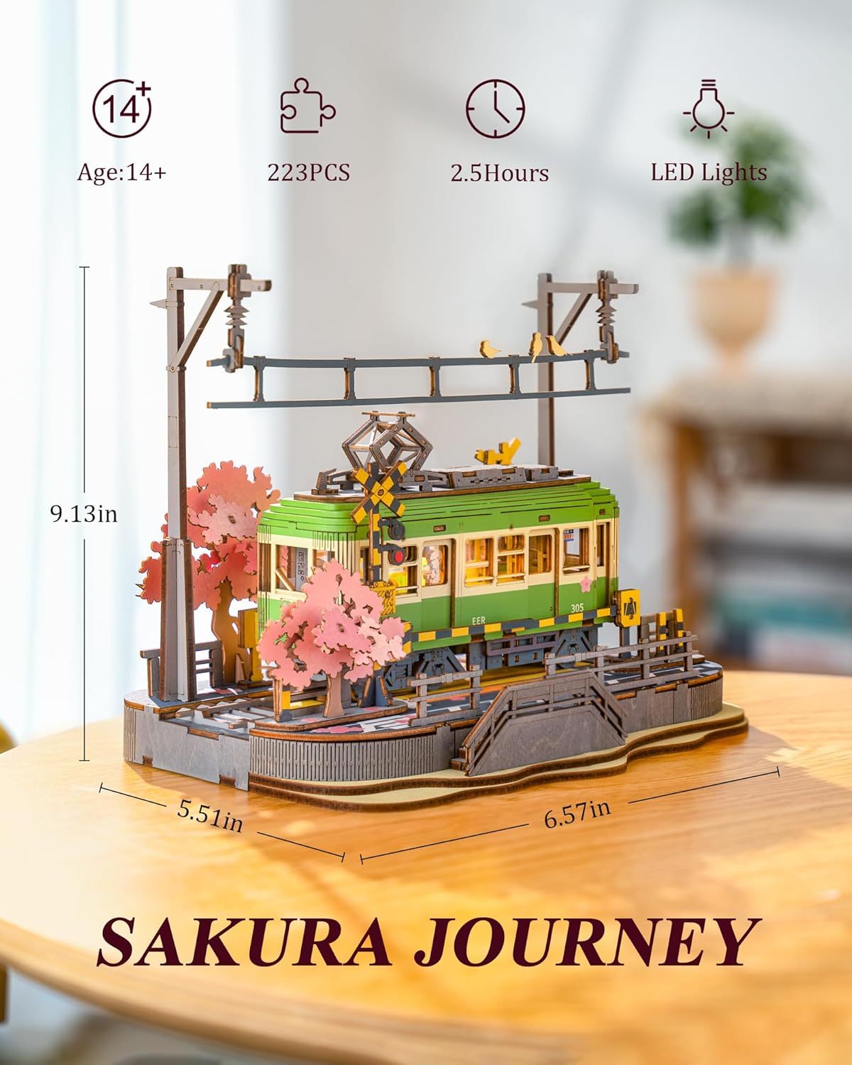 Rolife Sakura Journey Tram Car 3D Wooden Puzzle Model Toys Teens Gift - Image 3