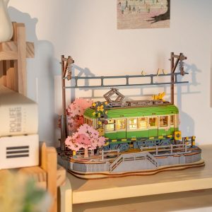 Rolife  Sakura Journey Tram Car 3D Wooden Puzzle Model Toys Teens Gift