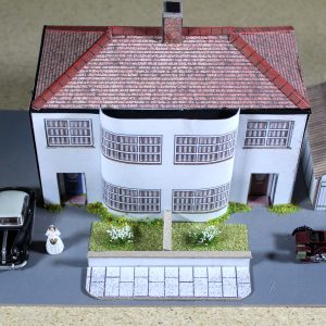 TT:120 Scale two 1930s semi-houses with gardens on base. Ready-Made.