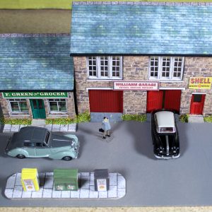 OO scale 1960s village grocers and garage, Exclusive, ** ready made **.