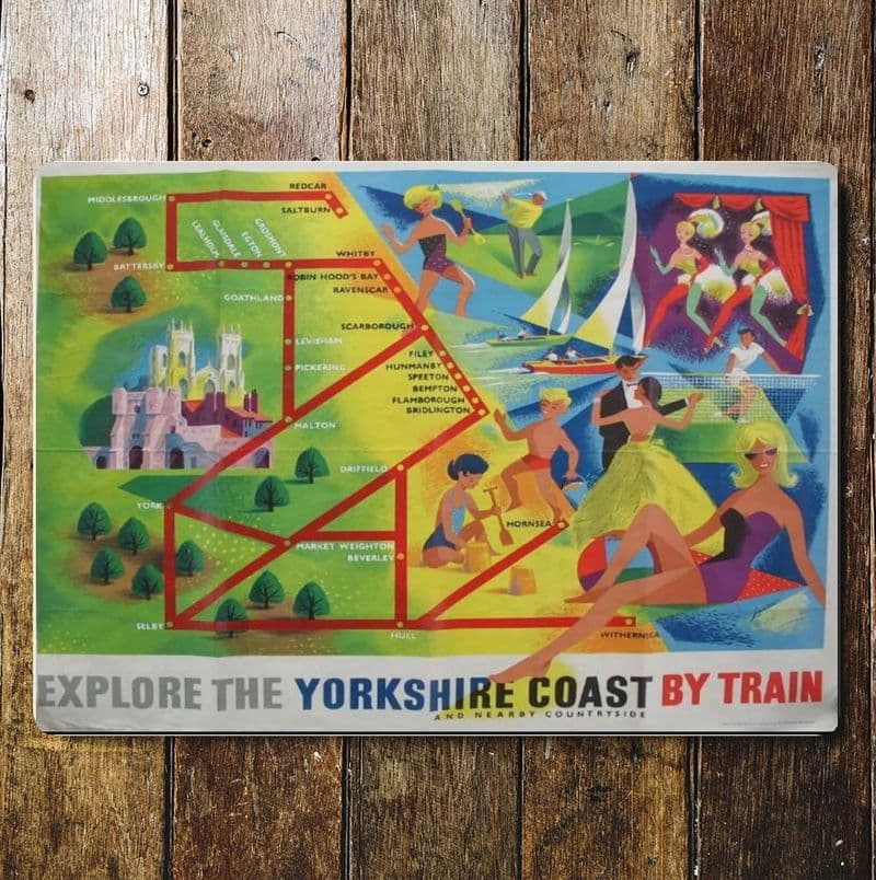 Explore The Yorkshire Coast By Train metal sign, 4 sizes.