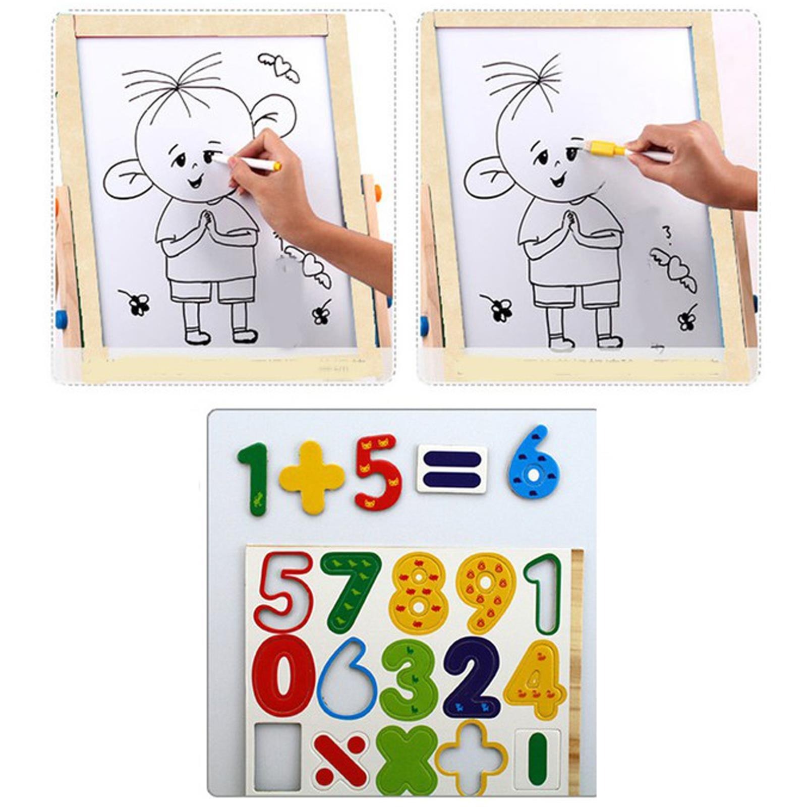 Kids 2 In 1 Wooden Blackboard Whiteboard Children Art Easel Chalk Drawing Board - Image 3