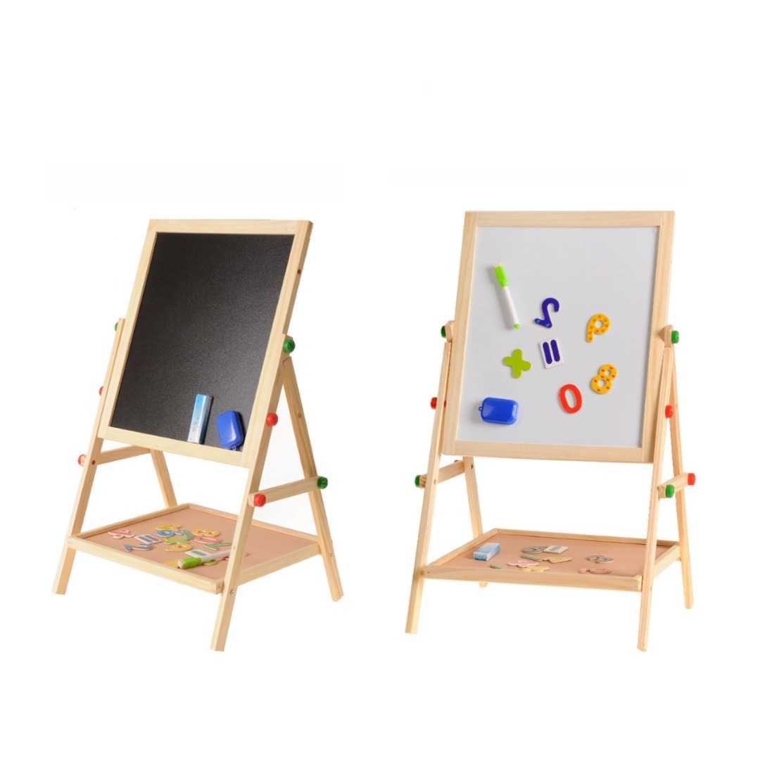 Kids 2 In 1 Wooden Blackboard Whiteboard Children Art Easel Chalk Drawing Board - Image 7