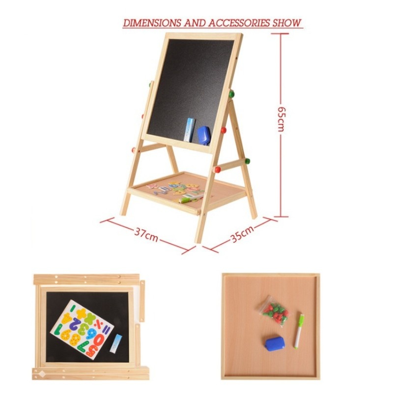 Kids 2 In 1 Wooden Blackboard Whiteboard Children Art Easel Chalk Drawing Board - Image 6