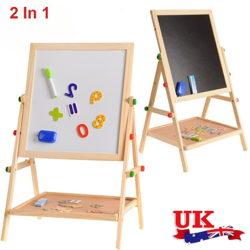 Kids 2 In 1 Wooden Blackboard Whiteboard Children Art Easel Chalk Drawing Board - Image 8