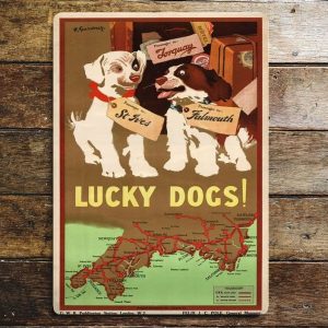Lucky Dogs Railway metal wall sign, 4 sizes.