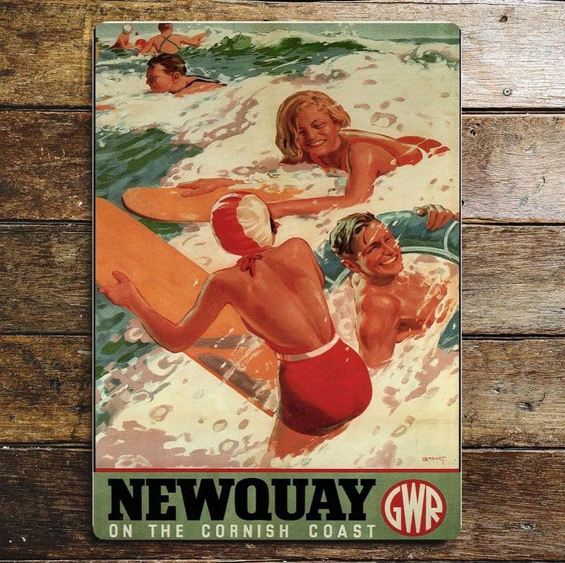 Newquay Cornish Coast GWR metal wall sign, 4 sizes.